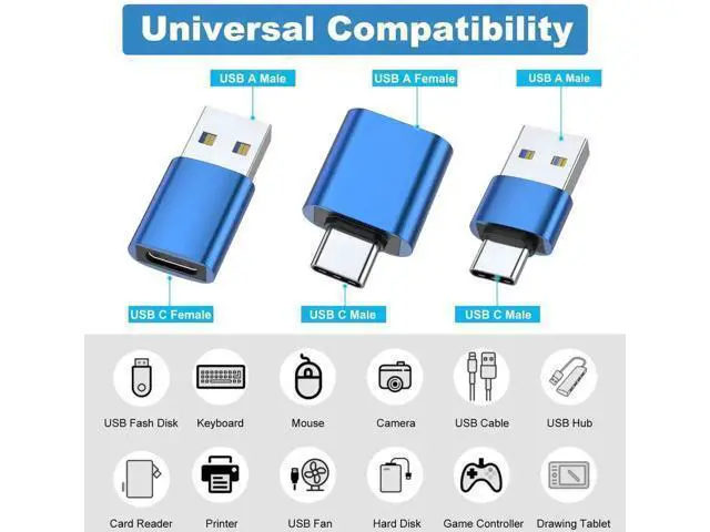 Alt view image 6 of 7 - 6 Pack Blue USB 3.0 Female to USB-C Male OTG Adapter, USB-A to Type-C Converter Connector