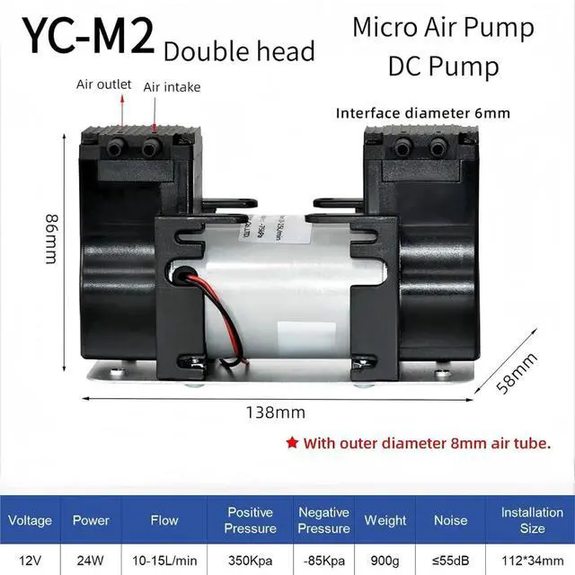 Alt view image 2 of 4 - Selling Double Head air Pump 12V 24V 110V 220V 10-12L/min YC-M2 Diaphragm Vacuum Pump