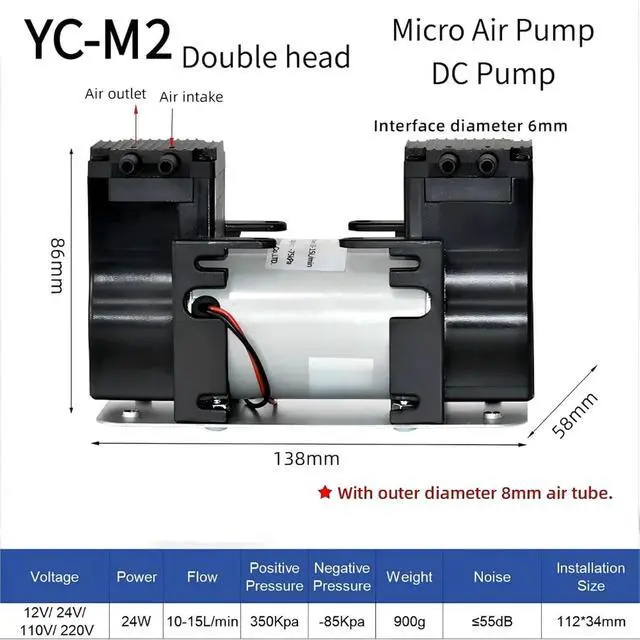 Alt view image 4 of 4 - Selling Double Head air Pump 12V 24V 110V 220V 10-12L/min YC-M2 Diaphragm Vacuum Pump