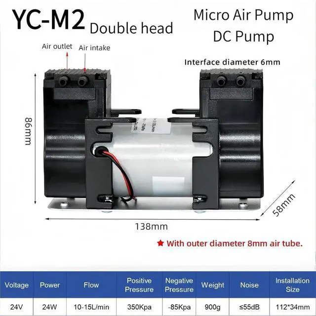 Alt view image 2 of 4 - Selling Double Head air Pump 12V 24V 110V 220V 10-12L/min YC-M2 Diaphragm Vacuum Pump