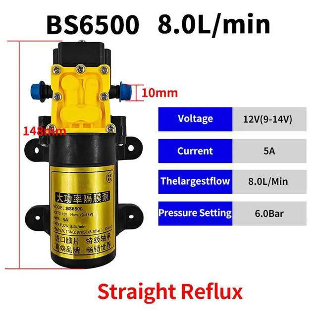 Alt view image 2 of 7 - 12V 8.0L High Pressure Agricultural Spray Pump Self-Priming Diaphragm Water Pump for Pesticide Application in Farming(Reflux-8.0L)