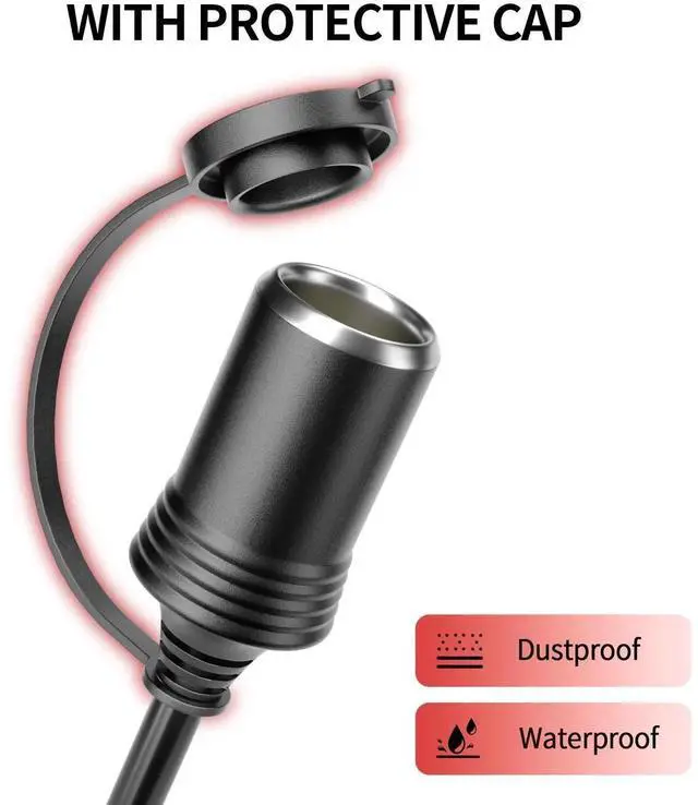 Alt view image 2 of 6 - 12FT 12V Cigarette Lighter Extension Cord 16AWG, Male to Female Socket 72W/6A Extension Cable with LED Light for Air Compressors, Mini Fridges, Car Vacuums and Other 12V Devices
