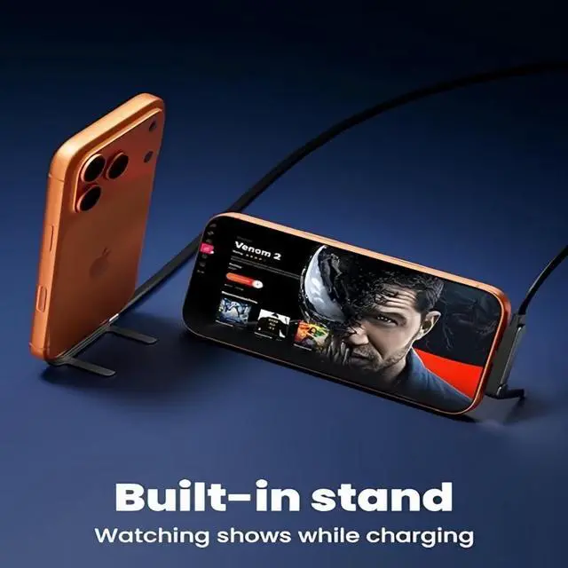 Alt view image 3 of 7 - Gaming USB-C Cable 240W Fast Charge, Built-In 360° Rotatable Foldable Phone Stand, T-Shaped 90° Elbow Braided Type C Data Cable for Play While Charging