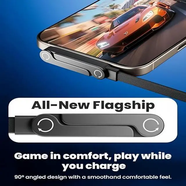 Alt view image 4 of 7 - Gaming USB-C Cable 240W Fast Charge, Built-In 360° Rotatable Foldable Phone Stand, T-Shaped 90° Elbow Braided Type C Data Cable for Play While Charging