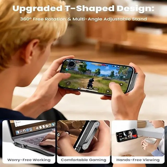 Alt view image 6 of 7 - Gaming USB-C Cable 240W Fast Charge, Built-In 360° Rotatable Foldable Phone Stand, T-Shaped 90° Elbow Braided Type C Data Cable for Play While Charging