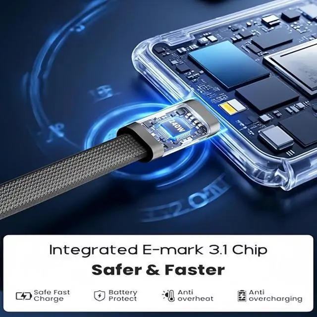 Alt view image 7 of 7 - Gaming USB-C Cable 240W Fast Charge, Built-In 360° Rotatable Foldable Phone Stand, T-Shaped 90° Elbow Braided Type C Data Cable for Play While Charging