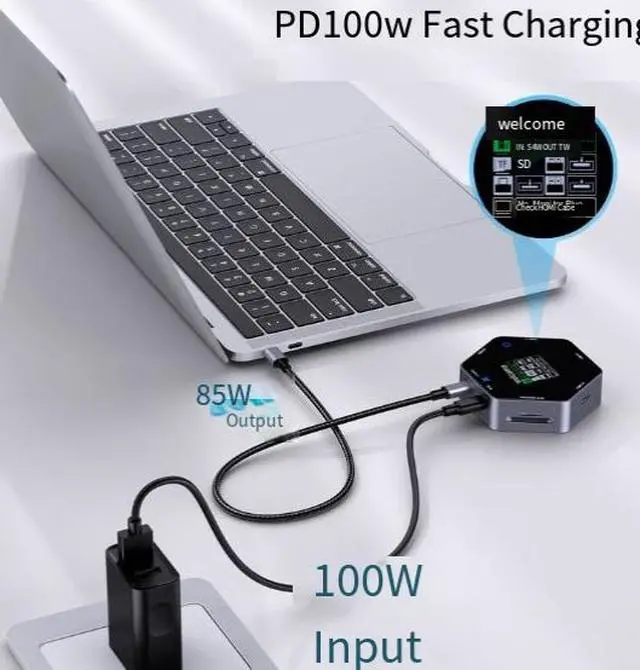 Alt view image 5 of 5 - Expansion dock, Type-C smart display, 4K 60p high-definition HDMI, 8-in-1 multi-port PD charging digital display, USB extende
