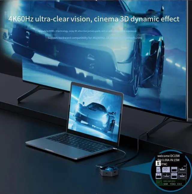 Main image of Expansion dock, Type-C smart display, 4K 60p high-definition HDMI, 8-in-1 multi-port PD charging digital display, USB extende