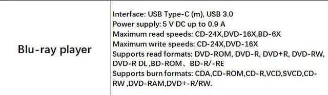 Alt view image 2 of 5 - Black Slim External USB Blu-Ray Player, External USB DVD RW Laptop Burner Drive