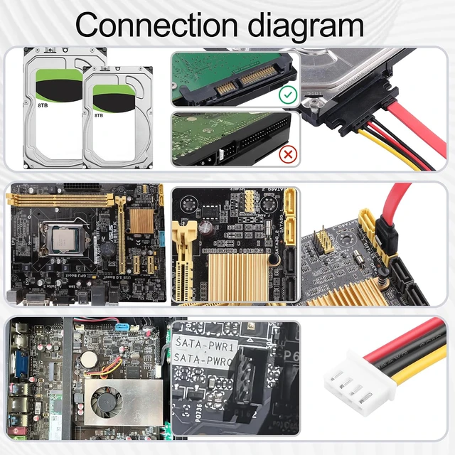 Alt view image 5 of 7 - SATA Data Power Combo Cable - XH2.54 4PIN to 7+15P 2-in-1 Adapter for HDD SSD Optical Drive, 6Gbps High-Speed SATA III Cable for PC Motherboard Power Supply