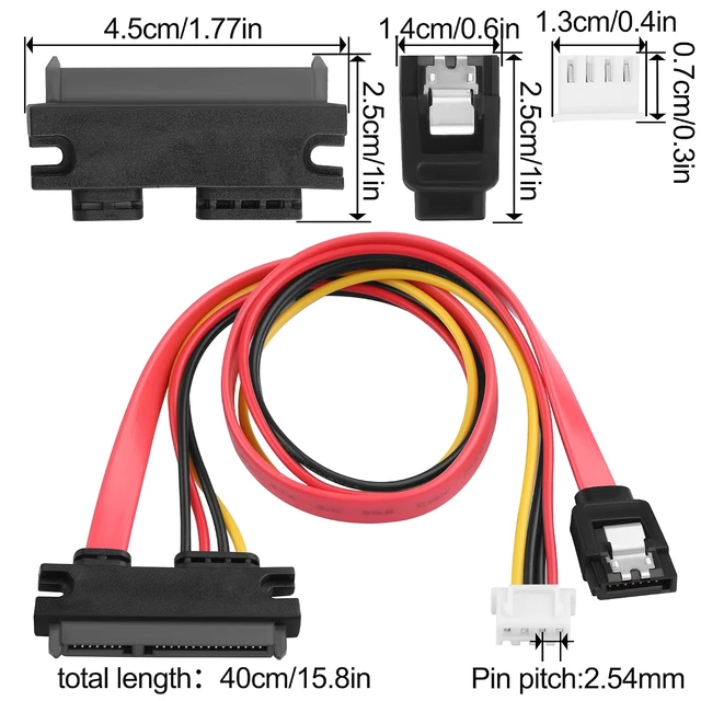 Alt view image 3 of 7 - SATA Data Power Combo Cable - XH2.54 4PIN to 7+15P 2-in-1 Adapter for HDD SSD Optical Drive, 6Gbps High-Speed SATA III Cable for PC Motherboard Power Supply