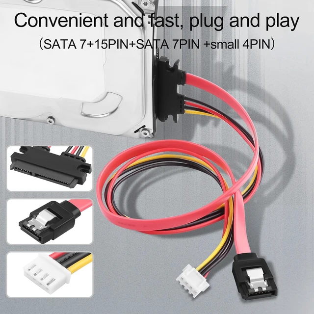 Alt view image 2 of 7 - SATA Data Power Combo Cable - XH2.54 4PIN to 7+15P 2-in-1 Adapter for HDD SSD Optical Drive, 6Gbps High-Speed SATA III Cable for PC Motherboard Power Supply