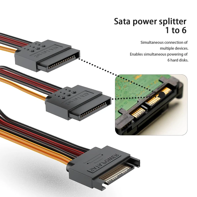 Main image of 3-Pack 15 Pin SATA Power Splitter Cable, 8 Inch Sata Male to 2X Female Cable for HDDSSDOptical Drives