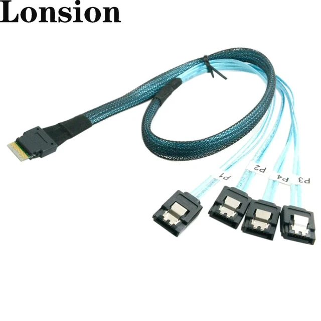 Alt view image 3 of 5 - SlimSAS 4X to 4*SATA,SFF-8654 38pin to 4xSATA(7pin) Cable, 100CM