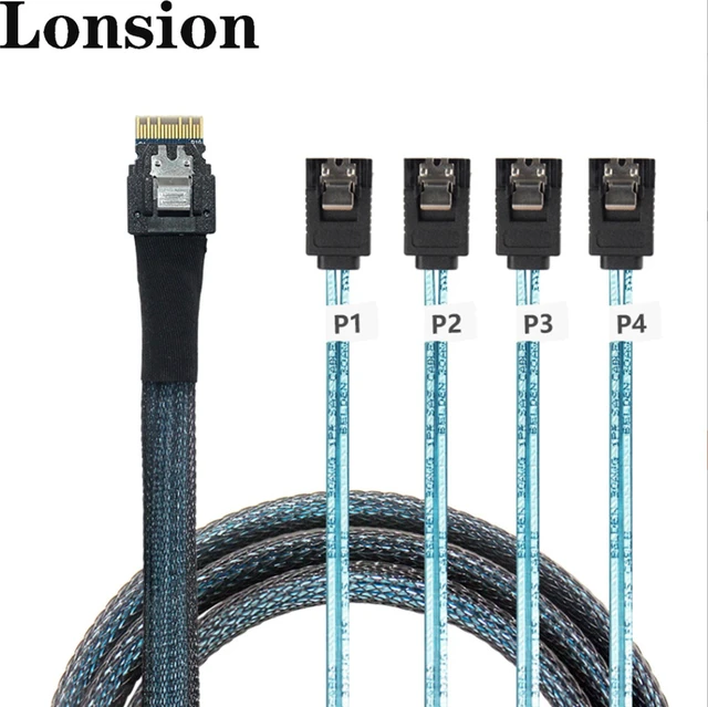 Alt view image 5 of 5 - SlimSAS 4X to 4*SATA,SFF-8654 38pin to 4xSATA(7pin) Cable, 100CM