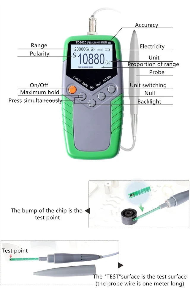 Alt view image 4 of 4 - Handheld Gauss/Tesla Meter - High Precision 0-2400mT (24000Gs) Magnetic Field Tester with Probe, 4-Digit LCD & One-Touch Conversion for Industrial, Motors, Speakers & Permanent Magnets