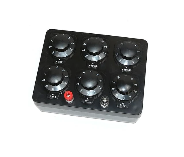 Alt view image 2 of 3 - High Precision Decade Resistance Box 0-100K (0.1 Step) - 6-Range Lab-Grade Resistor for Electronics Testing/Education/Industrial Use, Includes Red/Black Alligator Clips