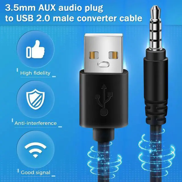 Alt view image 2 of 3 - 3.5mm AUX Audio Jack to USB 2.0 Male Charger Cable Adapter Cord for Car MP3 - Audio Charging Adapter
