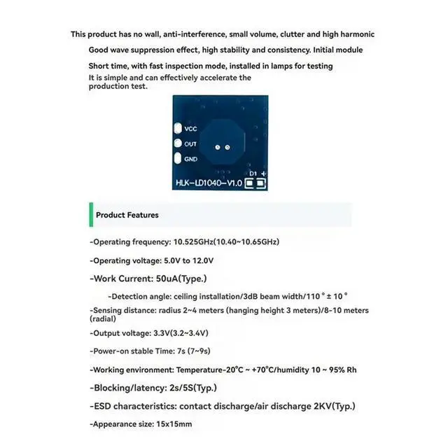 Alt view image 3 of 3 - 2X LD1040 10G Radar Sensing Module Low Power Micro-Motion ligent Perception Sensor