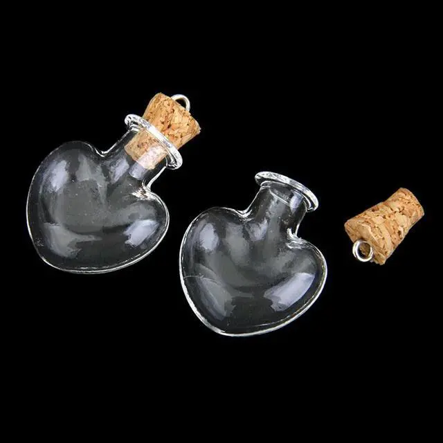 Alt view image 2 of 3 - 10pcs glass cork bottle glasses ampoules wool bottle pendants heart form