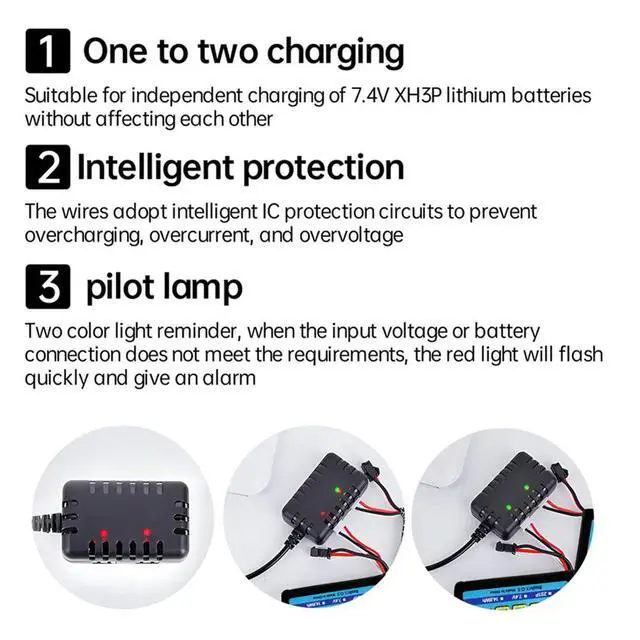 Alt view image 3 of 3 - 2S 7.4V 2-In-1 Charger with XH-3P Connector Plug for AX24 SCX24 UTB18 SCX24 RC Cars & Trucks,7.4V 2S Lithium Batteries