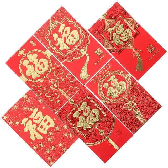 Main image of 6Pcs Dragon Year Red Envelopes Paper Chinese Year Red Packets Fu Character Money Holders Lucky 2024 Money Pocket