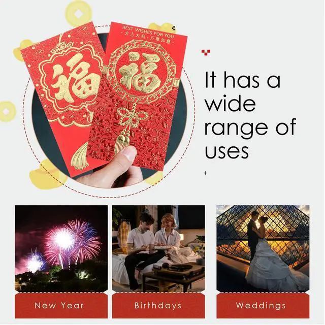 Alt view image 3 of 3 - 6Pcs Dragon Year Red Envelopes Paper Chinese Year Red Packets Fu Character Money Holders Lucky 2024 Money Pocket