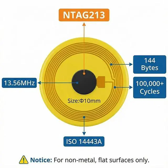 Alt view image 2 of 3 - RFID FPC Tag 10Mm Diameter NXP NFC213 Mini Card 13.56Mhz High Temperature Anti-Fake Anti-l Passive RF C