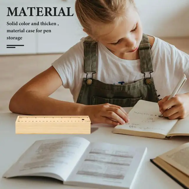 Main image of Solid Color Thick Wooden Pencil Case Rectangle Box Large Capacity Eco Friendly Wood Stationery Box for Kids School