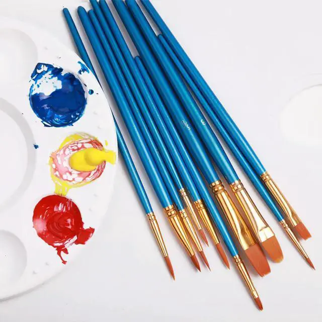 Alt view image 3 of 3 - 10Pcs Blue Painting Brushes Durable Wood Handle Flat Set Watercolor Oil Paintbrushes for Beginners Professionals Art