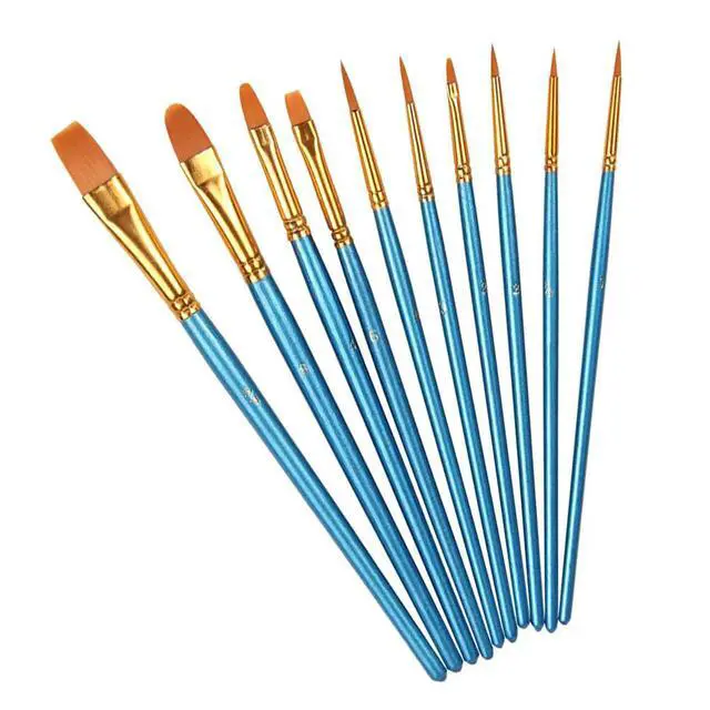 Alt view image 2 of 3 - 10Pcs Blue Painting Brushes Durable Wood Handle Flat Set Watercolor Oil Paintbrushes for Beginners Professionals Art