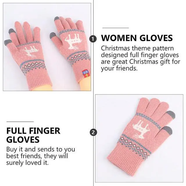 Alt view image 2 of 3 - 1Pair Winter Thick Knitted Gloves Full Finger Warm Hand Gloves Touchscreen Outdoor Cold Weather Christmas Pattern