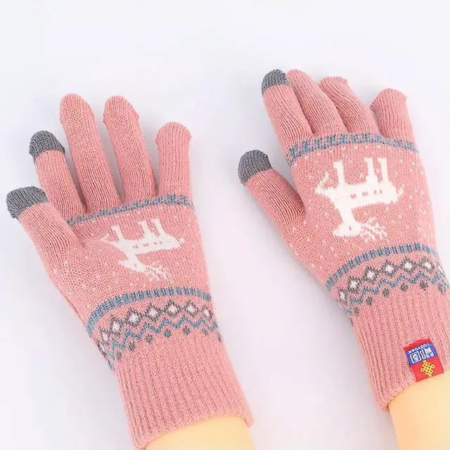 Alt view image 3 of 3 - 1Pair Winter Thick Knitted Gloves Full Finger Warm Hand Gloves Touchscreen Outdoor Cold Weather Christmas Pattern