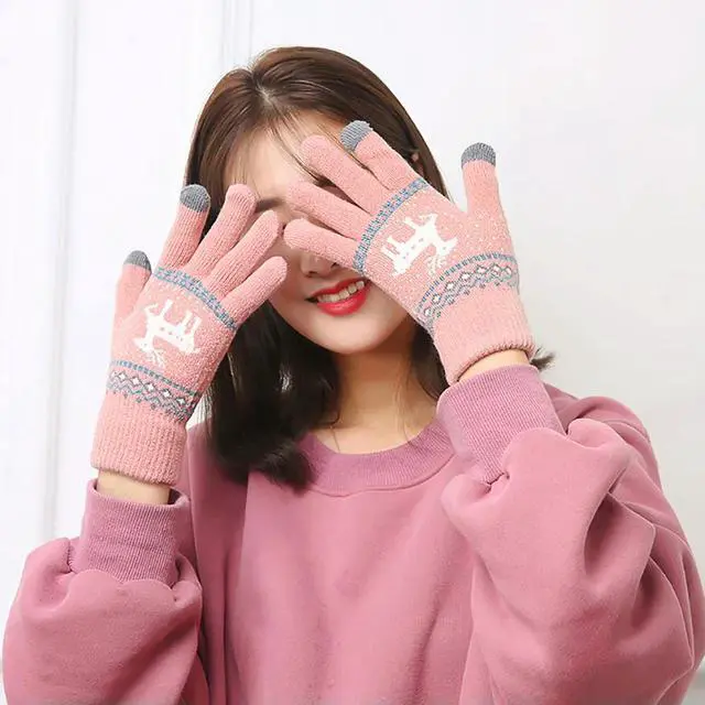 Main image of 1Pair Winter Thick Knitted Gloves Full Finger Warm Hand Gloves Touchscreen Outdoor Cold Weather Christmas Pattern