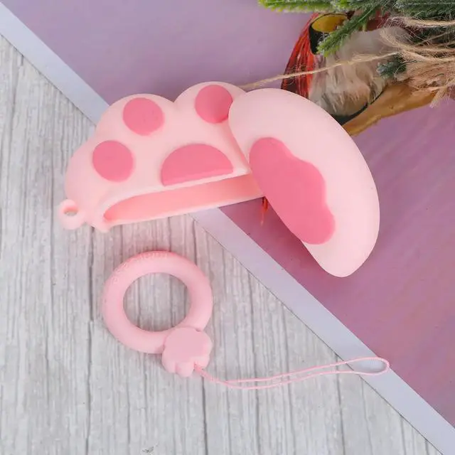 Alt view image 2 of 3 - Earphone Silicone Case Creative Cat Paw Design Pink Lightweight Impact Resistant Cover Keyring Pendant for
