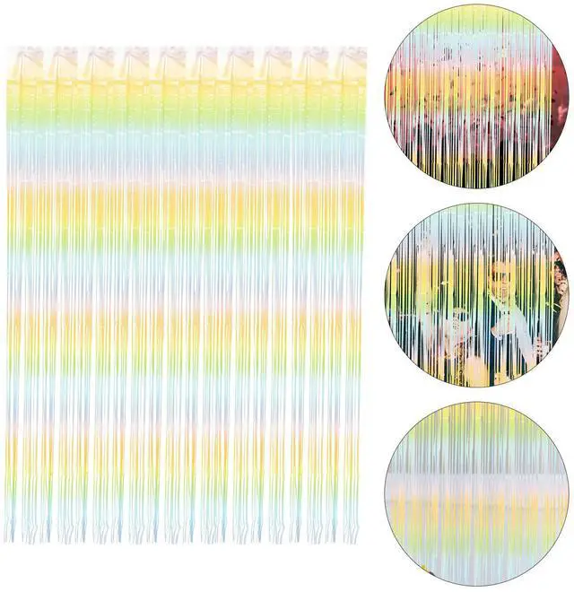 Main image of Macaron Foil Fringe Curtain Plastic Party Backdrop Vertical Stripe Design Birthday Party Decorations Bachelorette Supplies