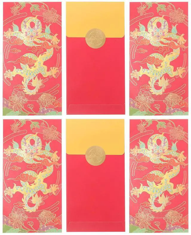 Main image of 6Pcs 2024 Red Envelopes Paper Chinese Dragon Year Money Packets Year Gift Luck Blessings 2024 Red Envelopes