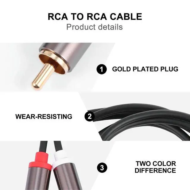 Alt view image 2 of 3 - 1 Meter Audio Connection Cable 2 to 2 Male Aluminum Alloy Shell Gold-Plated Plug for Gaming Consoles Home