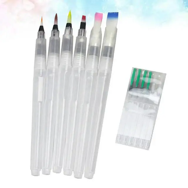 Alt view image 3 of 3 - 1Set Water Paint Brush Set 6 Colorful Watercolor Brush Pens Water Soluble Paint Leads Three Pointed Three Flat Heads