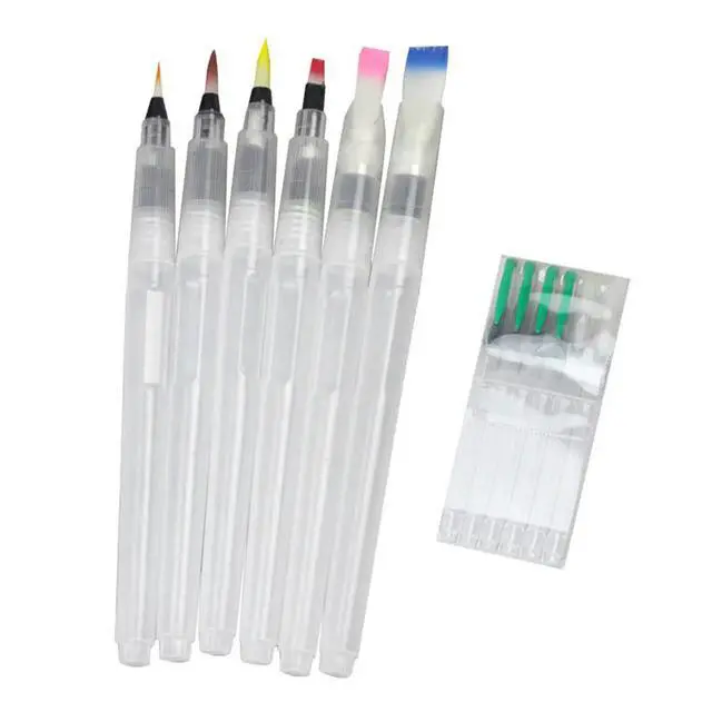 Alt view image 2 of 3 - 1Set Water Paint Brush Set 6 Colorful Watercolor Brush Pens Water Soluble Paint Leads Three Pointed Three Flat Heads