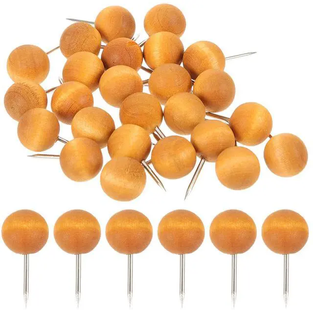 Alt view image 2 of 3 - 100Pcs Wooden Push Pins Natural Grain Decorative Thumb Tacks Multipurpose for Map Marking Photo Display Cork Board Office Use
