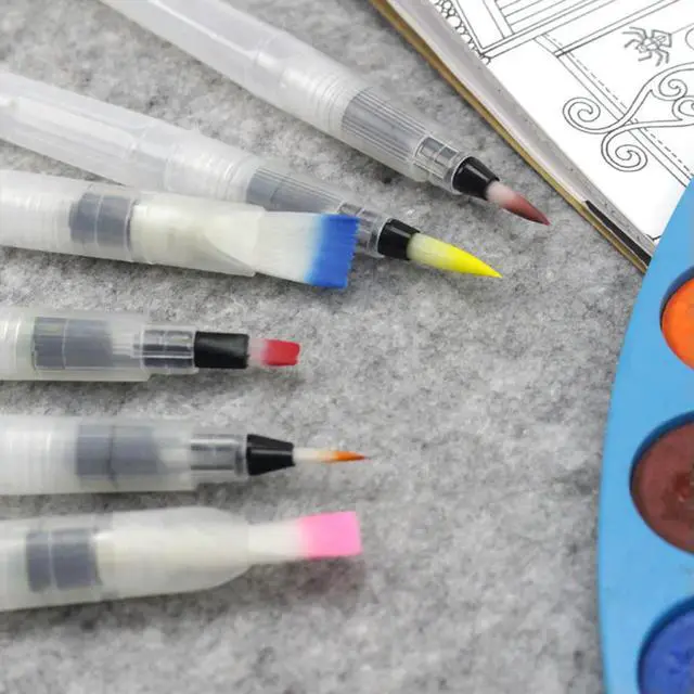 Main image of 1Set Water Paint Brush Set 6 Colorful Watercolor Brush Pens Water Soluble Paint Leads Three Pointed Three Flat Heads