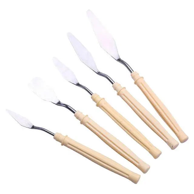 Alt view image 3 of 3 - 5Pcs Oil Painting Tool Set Multiple Shapes Premium Stainless Steel Plastic Pigment Mixing Scraper Artist Color Mixing Spatulas