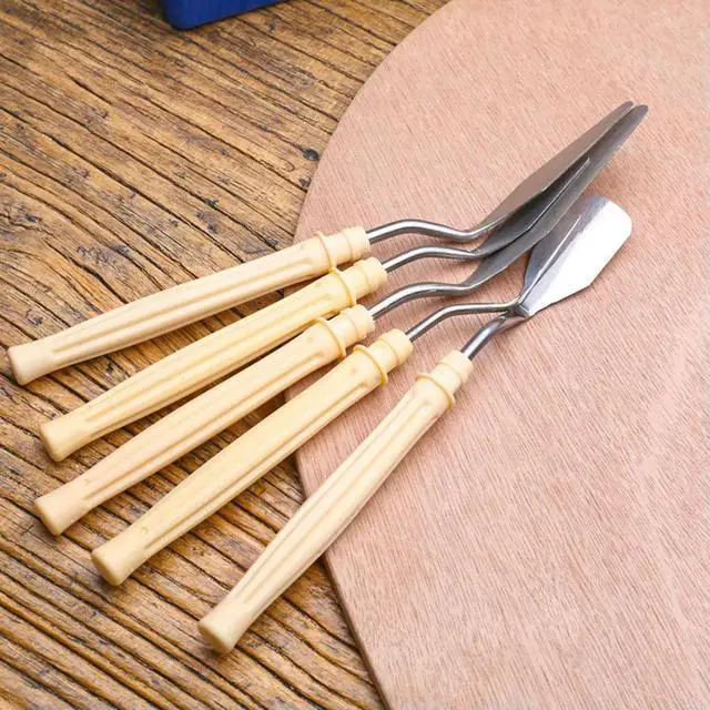 Alt view image 2 of 3 - 5Pcs Oil Painting Tool Set Multiple Shapes Premium Stainless Steel Plastic Pigment Mixing Scraper Artist Color Mixing Spatulas