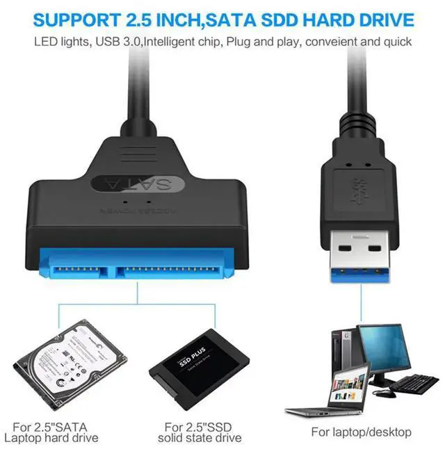 Alt view image 2 of 3 - USB 3.0 to Iii Adapter Cable for 2.5 Inch SSD Hdd Fast 600Mbps Transfer Plug and Play Easy Data Cable
