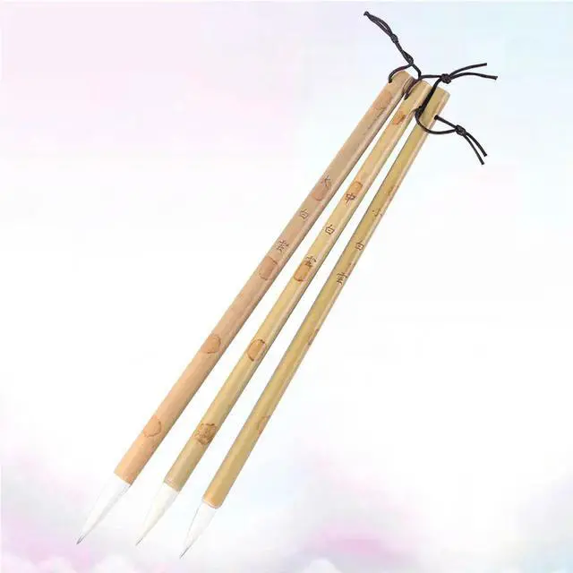 Alt view image 3 of 3 - 3Pcs Chinese Calligraphy Brush Set Elastic White Hair Bamboo Handle Drawing Writing Practice for Beginners L Size Home