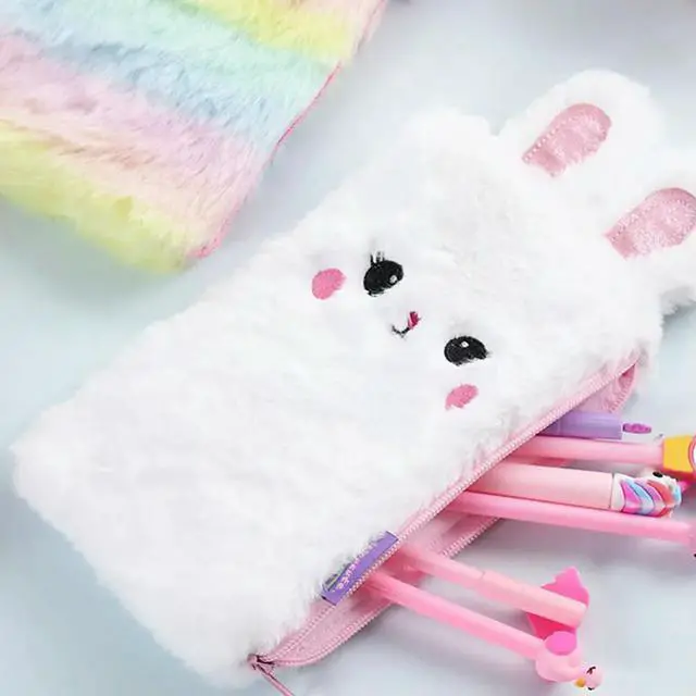 Alt view image 2 of 3 - Rabbit Design White Pencil Bag Soft Material Stationery Case Multifunction Coin Purse School Office Supplies