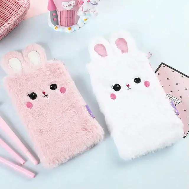 Main image of Rabbit Design White Pencil Bag Soft Material Stationery Case Multifunction Coin Purse School Office Supplies