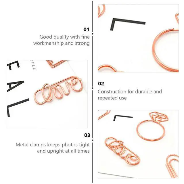 Alt view image 2 of 3 - 20Pcs Strong l Paper Clamps Rose Gold Memo Clip for Wedding Decor Photo Display Name Cards Office Supplies Creative Book
