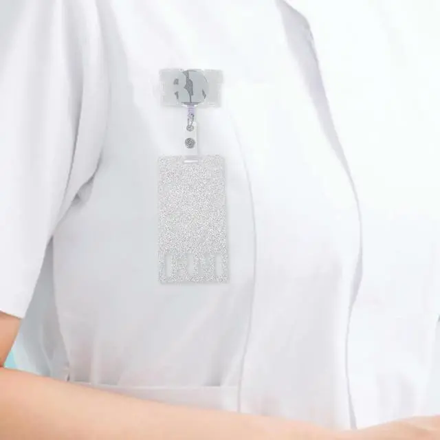 Alt view image 3 of 3 - Glitter Acrylic Badge Holder Belt Clip Nurse Badge Reel Retractable Vertical Nurse Tag Id Card Holder Lightweight Stylish Role